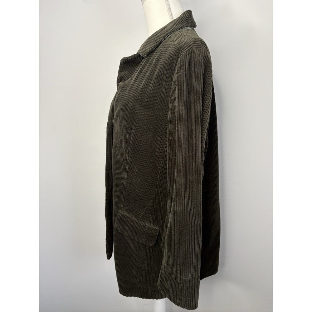J. Jill Wide Wale Corduroy Jacket Velvet Trim Large Petite Green Barn Chore Coat - Picture 5 of 12